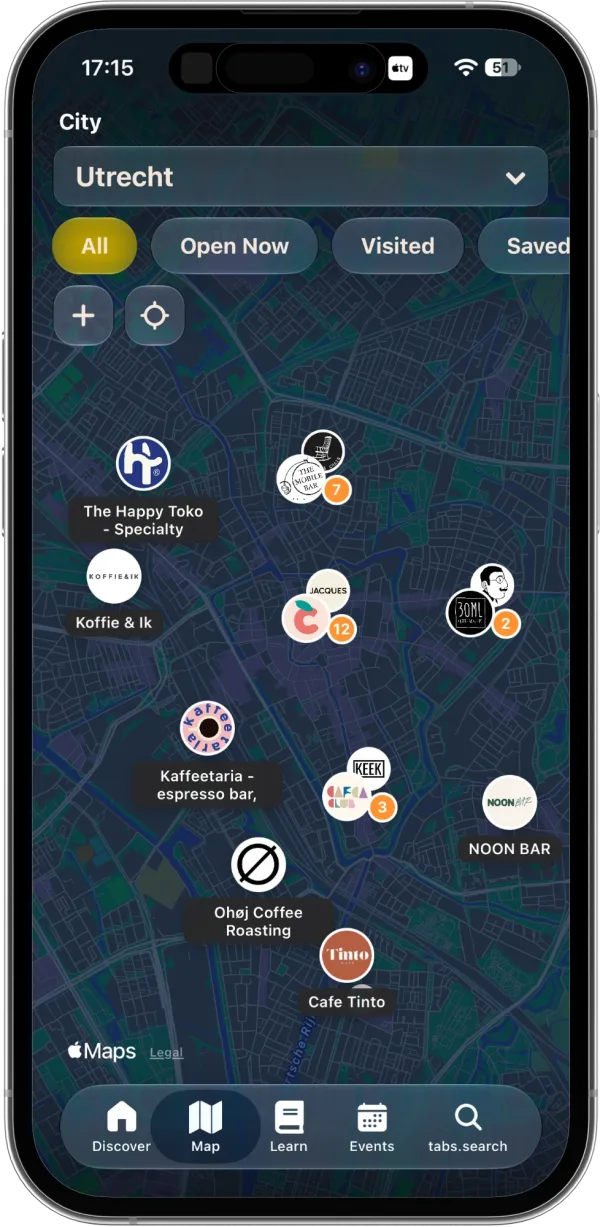 FIKA Coffee: map of specialty coffee shops in Utrecht