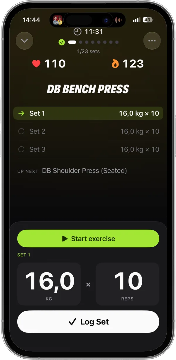 Peanut Fitness: logging a set during a workout